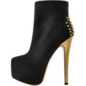💋RESERVED: LISHAN GOLD STUDDED STILETTO PLATFORM STILETTO HEEL ANKLE BOOTS!!!
